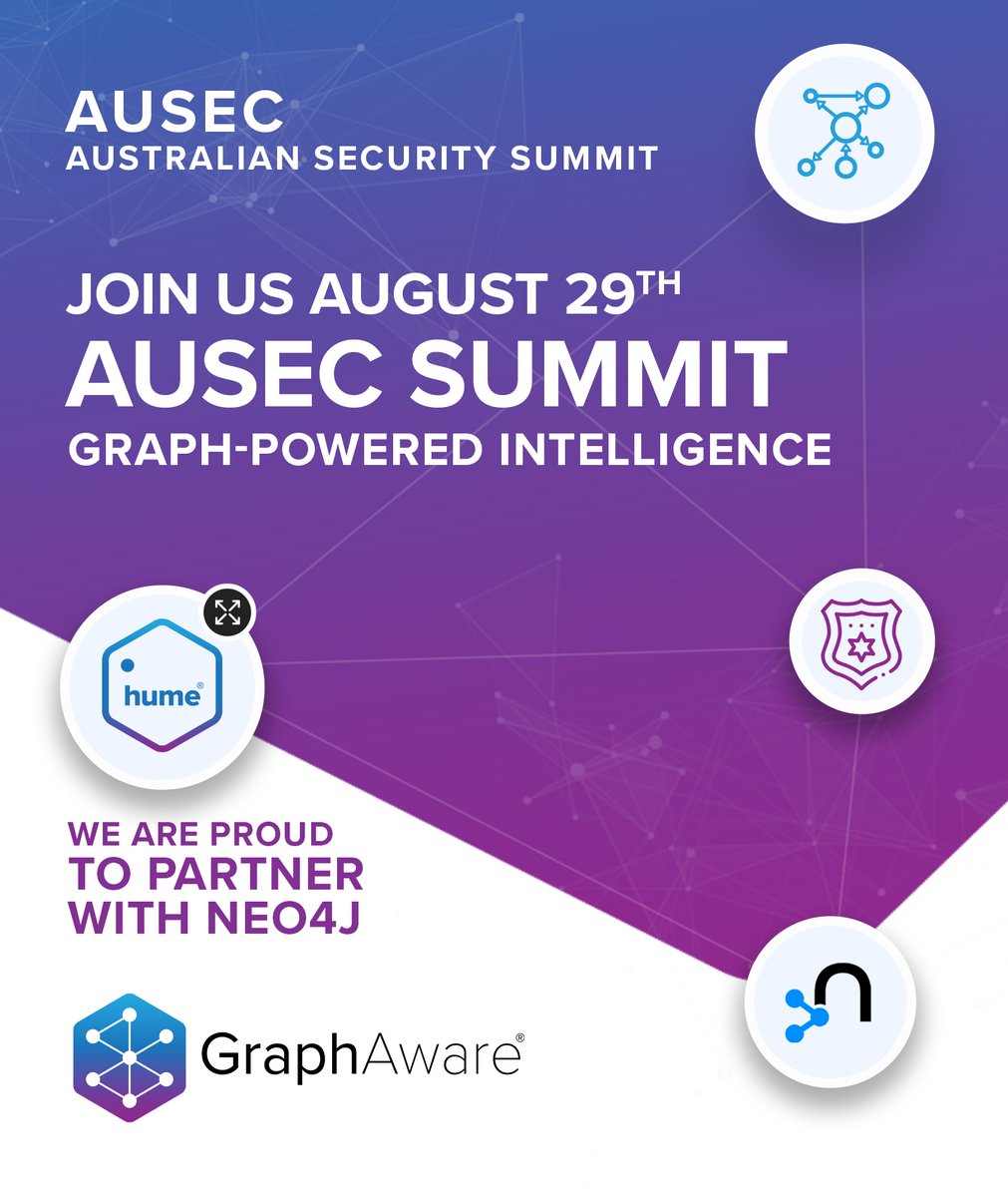 graph_aware's tweet photo. Join GraphAware &amp; @neo4j on Tuesday, 29 August, at the 🇦🇺 #AuSec #AustralianSecuritySummit to explore how graph-powered intelligence in strengthening security and combating evolving threats. Register here: https://t.co/uxwUsNx8Dt https://t.co/L1J4W7yMzk