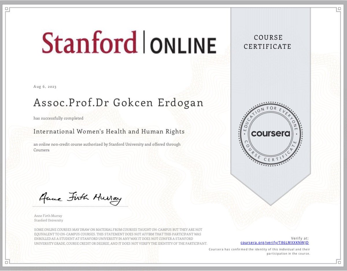 Artık Stanford üniversitesinden bir sertifikam var. Uluslararası kadın sağlığı ve kadın hakları üzerine …