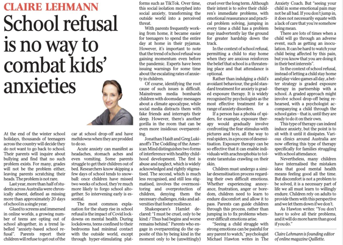 A fantastic article. I agree with every single word.

'Many children have internalised the mistaken idea that good mental health means feeling good all the time. But discomfort is not a problem to be solved, it is a necessary part of life we must all learn to willingly endure.'