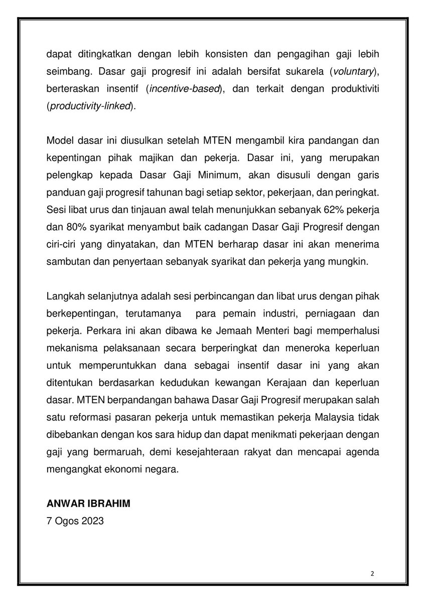 rafiziramli's tweet photo. Terima kasih Sdr @anwaribrahim dan anggota Majlis Tindakan Ekonomi Negara yang menerima keperluan kerajaan campur tangan untuk menaikkan gaji melalui Dasar Gaji Progresif.

Keputusan hari ini membolehkan kementerian2 dan agensi2 bekerjasama dengan majikan dan pekerja untuk mula melaksanakan dasar ini.