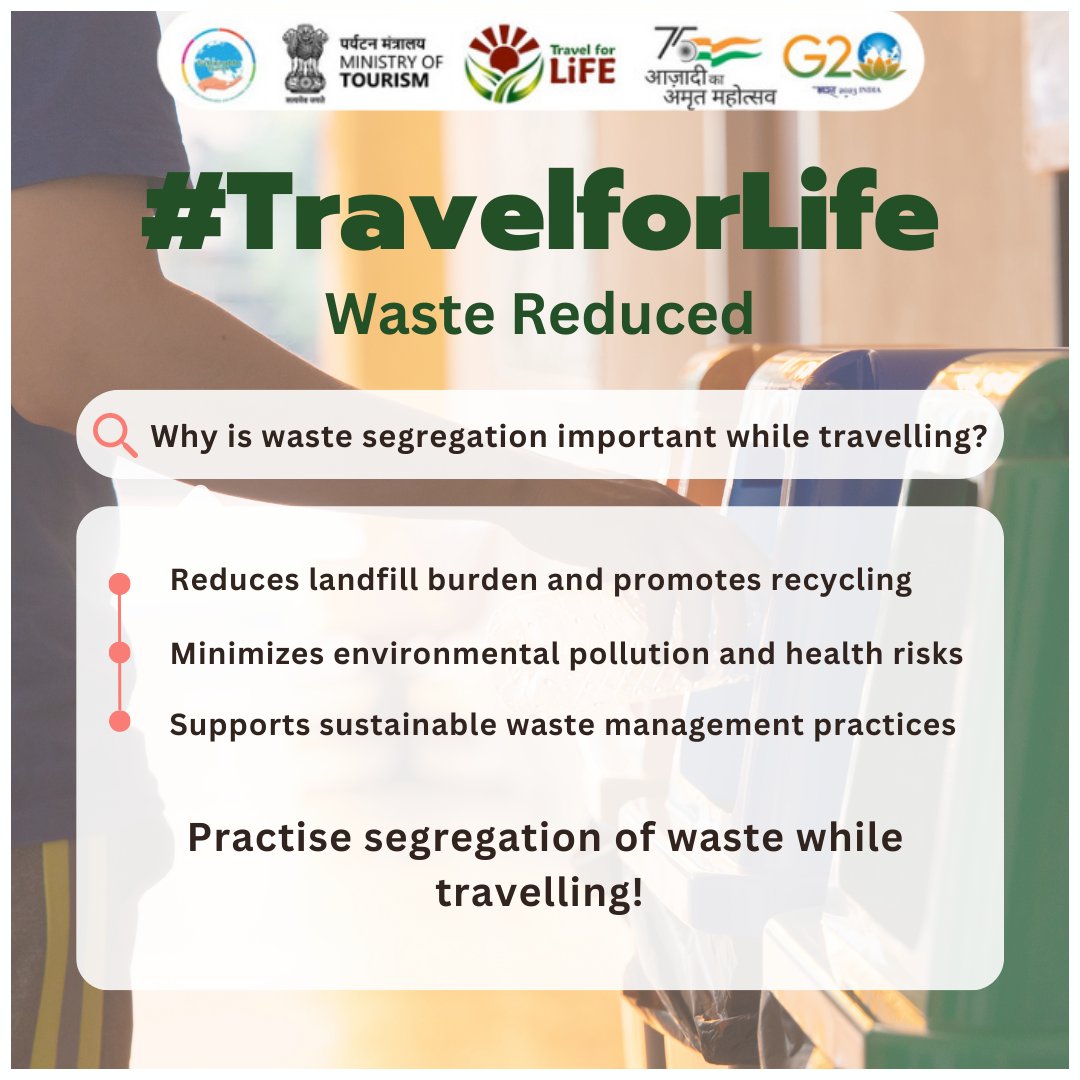 tourismgoi's tweet photo. Ministry of Tourism adopts environmental sustainability as one of the key principles of sustainable tourism. 

In pursuit of this commitment, #TravelforLife program presents a comprehensive set of five proposed actions aimed at fostering and advancing environmental sustainability https://t.co/lg8jXd1GLF