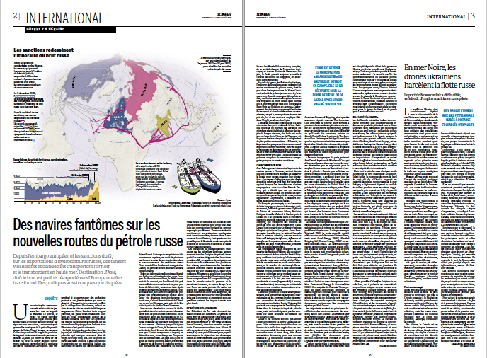 La flotte fantôme : une enquête menée avec @Ricccarto et @jubouissou pour traquer les navires vieillissants et mal assurés qui permettent aujourd'hui à Moscou de contourner l'embargo occidental sur son pétrole. @LM_enCartes lemonde.fr/international/…