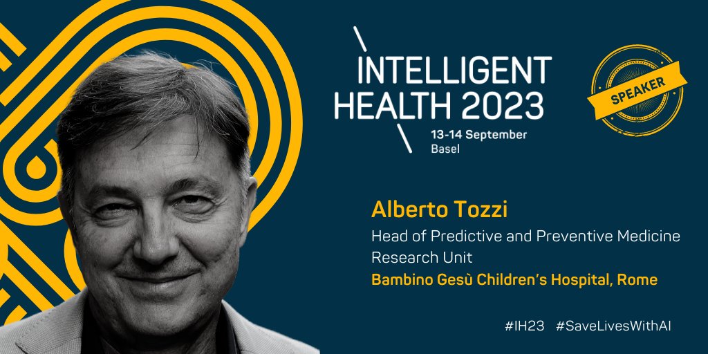 Intelligent Health (@inthealthai) on Twitter photo 📣 Please put your hands together for the brilliant <a href="/Dottor_T/">Alberto Tozzi</a>, Head of Predictive and Preventive Medicine Research Unit at <a href="/bambinogesu/">Bambino Gesù</a>, who will be joining us on stage at #IntelligentHealth 2023 (13-14 September, Basel). 🥳
Join us this September👉 hubs.ly/Q01ZVL_v0 📣 Please put your hands together for the brilliant <a href="/Dottor_T/">Alberto Tozzi</a>, Head of Predictive and Preventive Medicine Research Unit at <a href="/bambinogesu/">Bambino Gesù</a>, who will be joining us on stage at #IntelligentHealth 2023 (13-14 September, Basel). 🥳
Join us this September👉 hubs.ly/Q01ZVL_v0