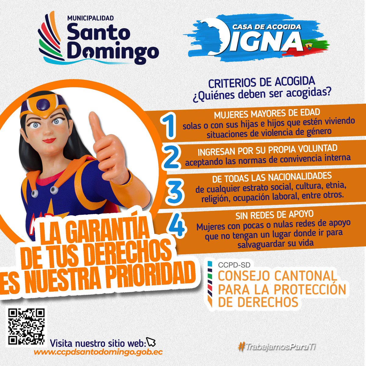 💔 Si conoces casos de #ViolenciaDeGénero, recuerda #NoEstásSola puedes denunciar porque existen lugares donde recibir acogimiento y protección.

🔎Conoce y comparte los criterios de acogida para el ingreso a Casa de Acogida "Digna".

Juntas #LibresYSeguras
#ATodosNosImporta