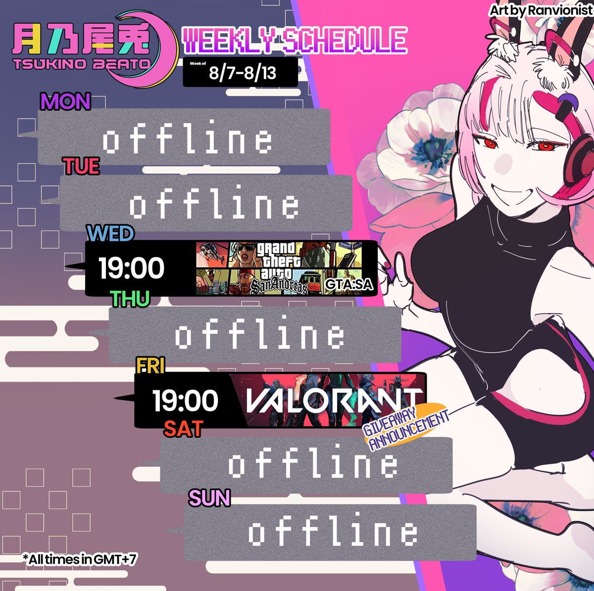 TsukinoBeato's tweet photo. 【WEEKLY SCHEDULE】

Got injured and pretty busy so will only have 2 scheduleds...

▼LIVE on YT▼
Hashtag: #TsukinoBeato 
LIVE: #BibiBroadcast 
Art: #BibiBeauty
Clips: #BibiClips
Yabe: #BombasticBibi
Fan Name: #Bibits 
Fan Mark: 👾 https://t.co/eTtaP6gRAs