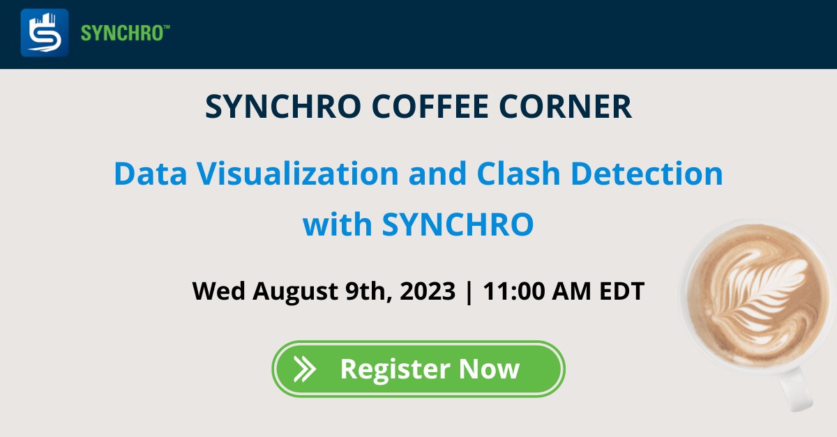 ☕ Our August Coffee Corner is this Wednesday at 11:00 am EDT! In this session, we will take a look at finding data and checking the model components utilizing Data Visualization and Clash Detection. 

Save your seat here: bit.ly/3YpglBa

#SYNCHRO #digitalconstruction