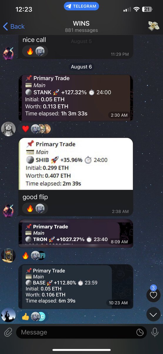 GN fam 🌙

Huge gains made today, can sniff the bull run soon. Exciting times ahead!

Here is yesterdays President Alpha wins!

$stank - 2x
$shib - 2x
$tron - 11x
$base - 2x
$jake - 3x
$ryan - 3x
$spacex.com - 5x

LIKE + RT 🔥