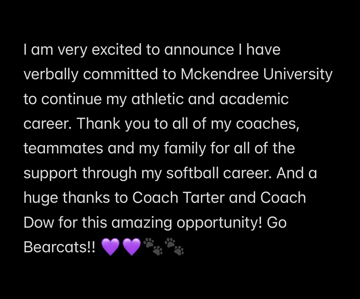 Go Bearcats!! 💜💜 
<a href="/Coach_Tarter/">Heather Tarter</a> <a href="/Dowhl00/">Hannah Dow</a> <a href="/McKendreeSB/">McKendree Softball</a> <a href="/WildcatsChiJP/">Wildcats Chicago 18u JP</a>