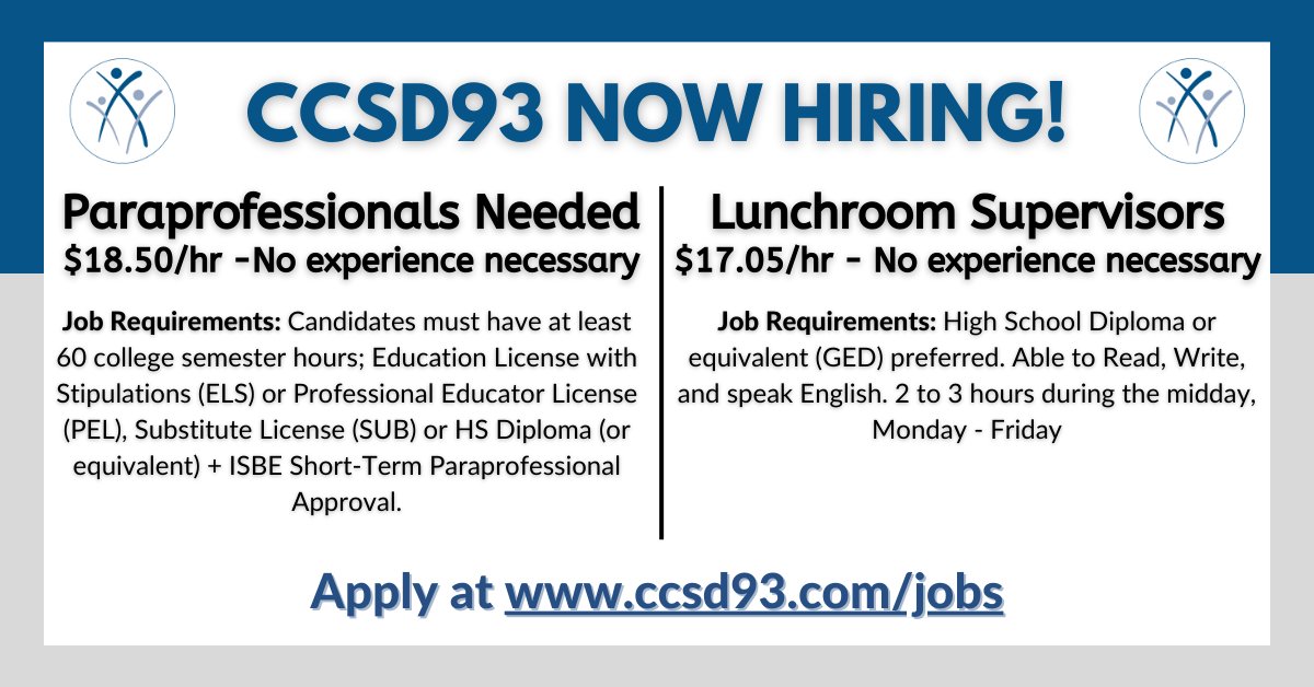 Apply today at ccsd93.com/jobs
