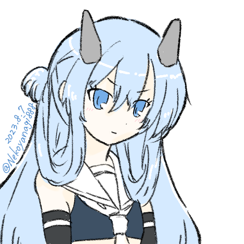 「blue hair horned headwear」 illustration images(Latest)