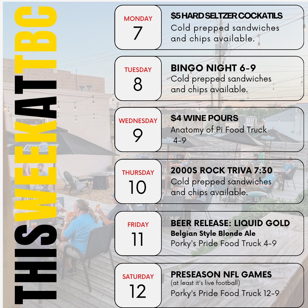 UPDATE THIS WEEK:

We threw some bonuses at our grille staff and sent them on vacation for the week. 

The grille will not open at all this week, taproom will be regular hours and will have some food options. 

As always; you can bring in outside food; we handle all the drinks!