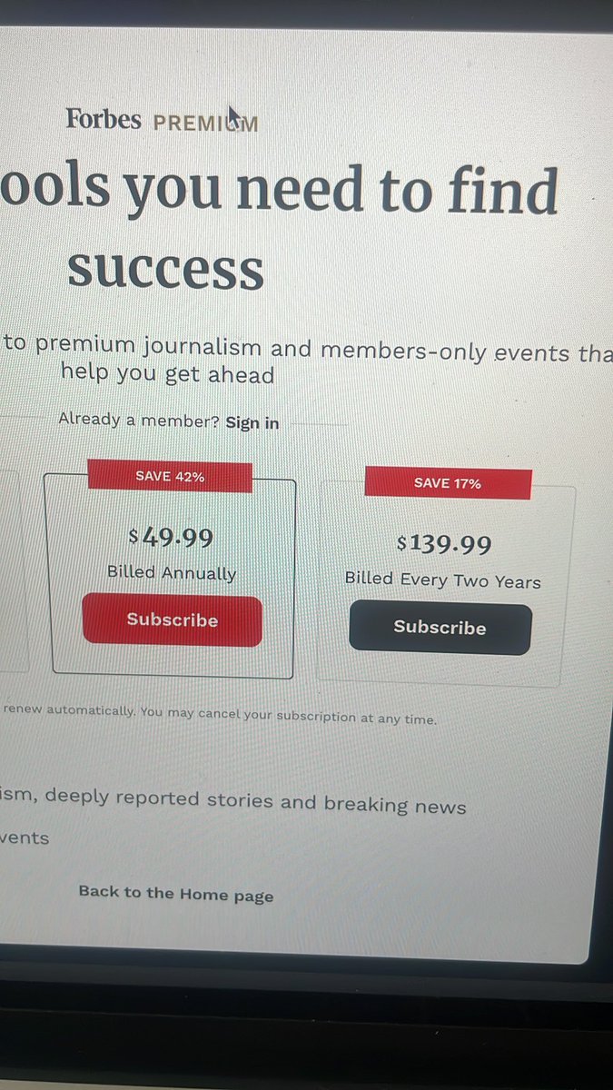 Why does @Forbes charge $40 more for a 2 year subscription than if you just paid for a 1 year subscription twice?