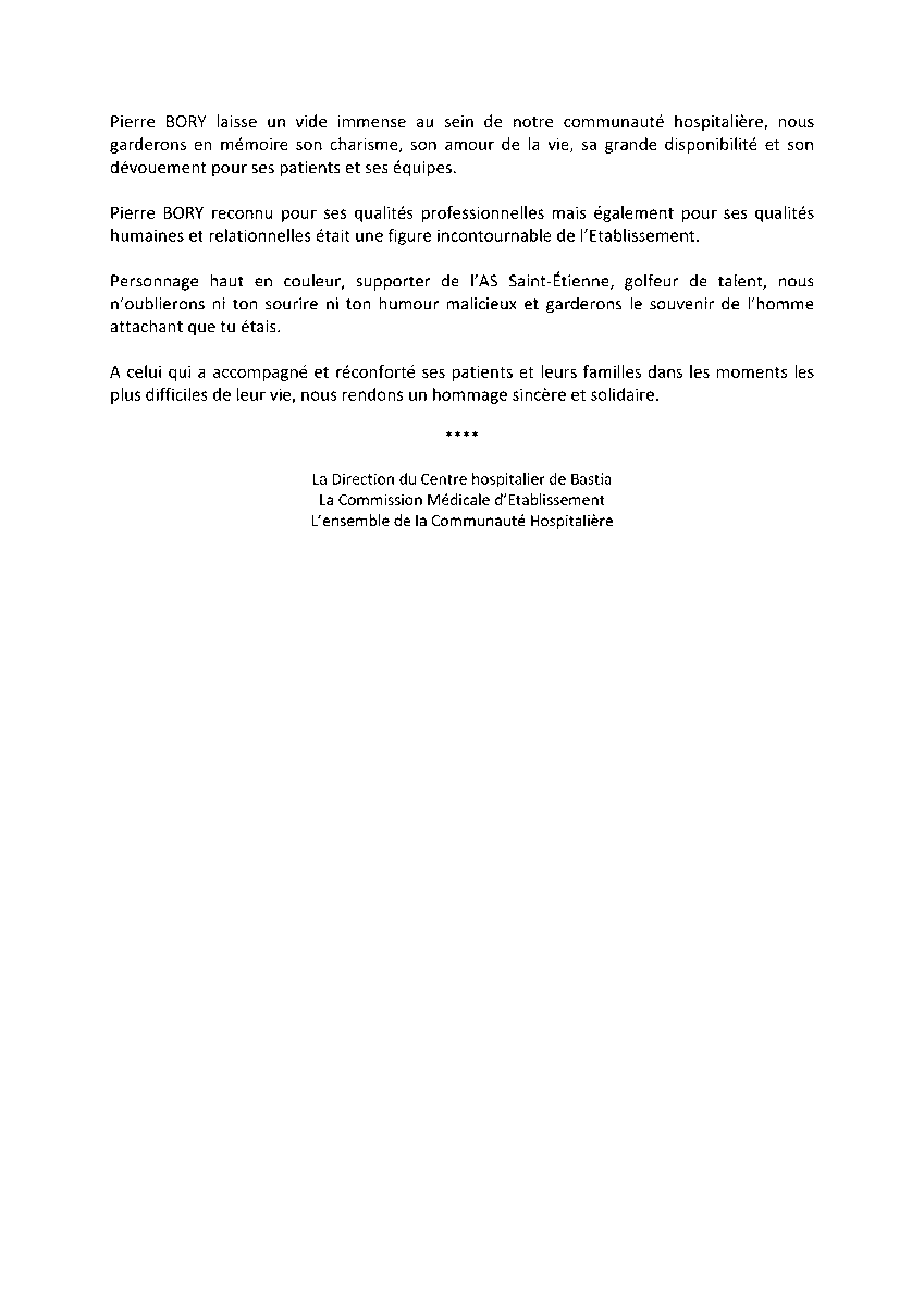 HOMMAGE AU DOCTEUR PIERRE BORY
Praticien Hospitalier – Responsable de l’Hôpital de Jour