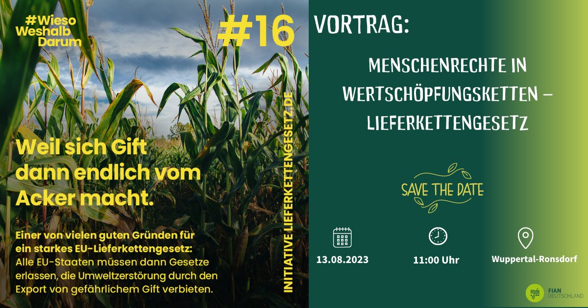 FIANDeutschland's tweet photo. Entlang der Wertschöpfungskette kommt es immer wieder zu #Menschenrechtsverletzungen. Dies soll mit dem #Lieferkettengesetz verhindert werden. Was besagt das Gesetz und was ist zu dieser Problematik auf EU-Ebene geplant? – Darüber informiert unsere Referentin Gertrud Falk. 
👇 https://t.co/FD6rBFZ8ZA