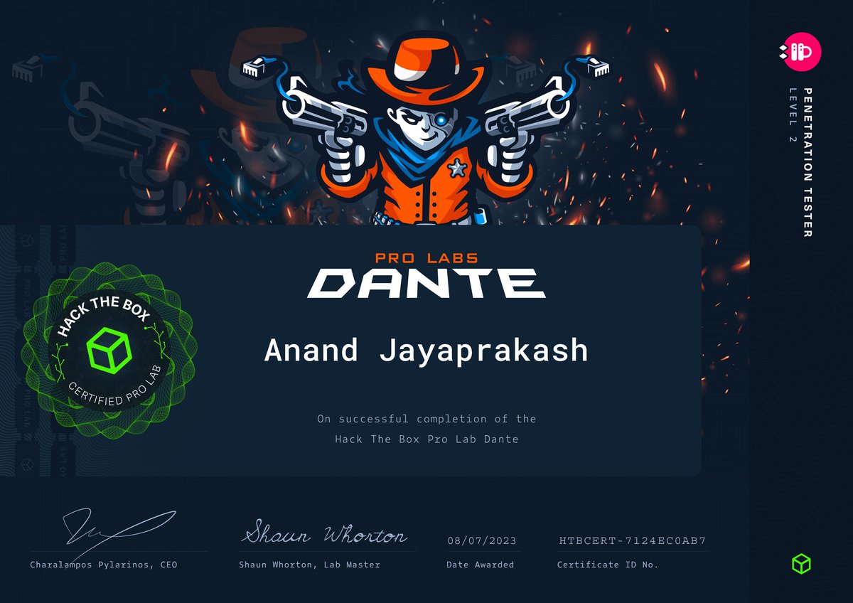 cybertech_talks's tweet photo. Following three weeks of persistent effort, I have successfully completed the @hackthebox_eu Dante Pro Lab. This journey has been an enjoyable learning opportunity. I thank all those who supported me during this educational journey.
#Hacking #cybersecurity #learning https://t.co/MmcPUy0tRl