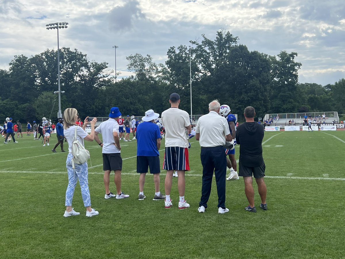 SalSports's tweet photo. Jim Boeheim, Juli Boeheim, and Jimmy Boeheim are in attendance at Bills training camp today. Here they are talking with Terry Pegula and Brandon Beane. https://t.co/te5xha72zJ