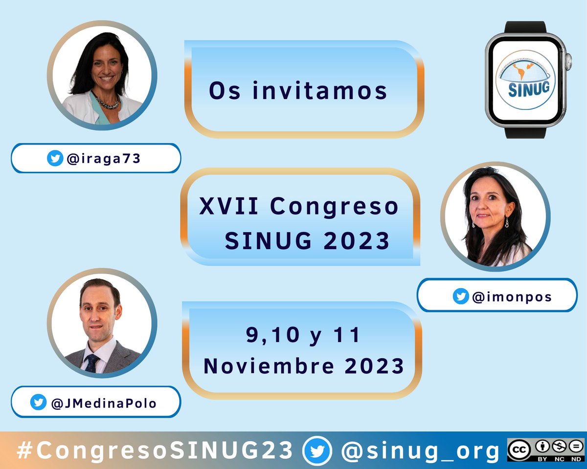 SINUG (@sinug_org) on Twitter photo 🗣️📢Extra!🗣️📢Extra!
📅 Hoy #Lunes
👩🏻⚕️ Dra <a href="/iraga73/">Ines Ramirez</a>
👩🏻⚕️ Dra <a href="/imonpos/">Isabel Montes Posada</a> y
👨🏼⚕️ Dr <a href="/JMedinaPolo/">MedinaPolo</a>
vocales de #SINUG os invitan al
📌 "XVII Congreso SINUG 2023"
📅 9, 10 y 11 Noviembre 2023
📍Valencia
➕ Información ⤵️
👉congreso2023.sinug.org
#CongresoSINUG23 🗣️📢Extra!🗣️📢Extra!
📅 Hoy #Lunes
👩🏻⚕️ Dra <a href="/iraga73/">Ines Ramirez</a>
👩🏻⚕️ Dra <a href="/imonpos/">Isabel Montes Posada</a> y
👨🏼⚕️ Dr <a href="/JMedinaPolo/">MedinaPolo</a>
vocales de #SINUG os invitan al
📌 "XVII Congreso SINUG 2023"
📅 9, 10 y 11 Noviembre 2023
📍Valencia
➕ Información ⤵️
👉congreso2023.sinug.org
#CongresoSINUG23