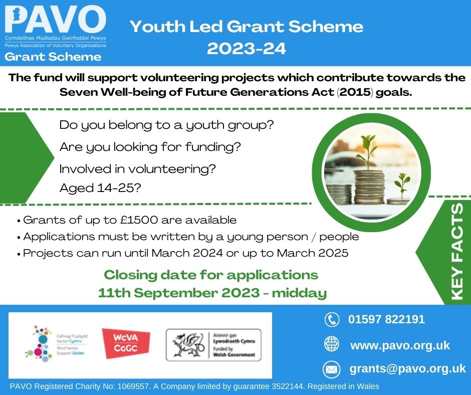PowysVolCentre's tweet photo. The closing date is 11th September 2023 at midday.

Please contact us to discuss your project ideas and to receive an application form.

Contact melissa.townsend(at)https://t.co/ZN6DRZd7p2 or call 01597 822191

https://t.co/DMnhvi6ort https://t.co/n9393qJyvq