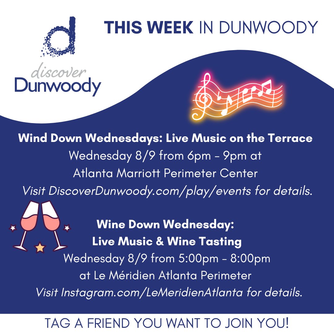 VisitDunwoody's tweet photo. We can't wait to see you around #Dunwoody all week long! 😍
Which events are you planning to check out? 💗

Don't forget to follow @DiscoverDunwoody for all the latest event updates! 

#DiscoverDunwoody #DunwoodyGA #AtlEvents #PerimeterAtlanta https://t.co/F4r9XWObk7