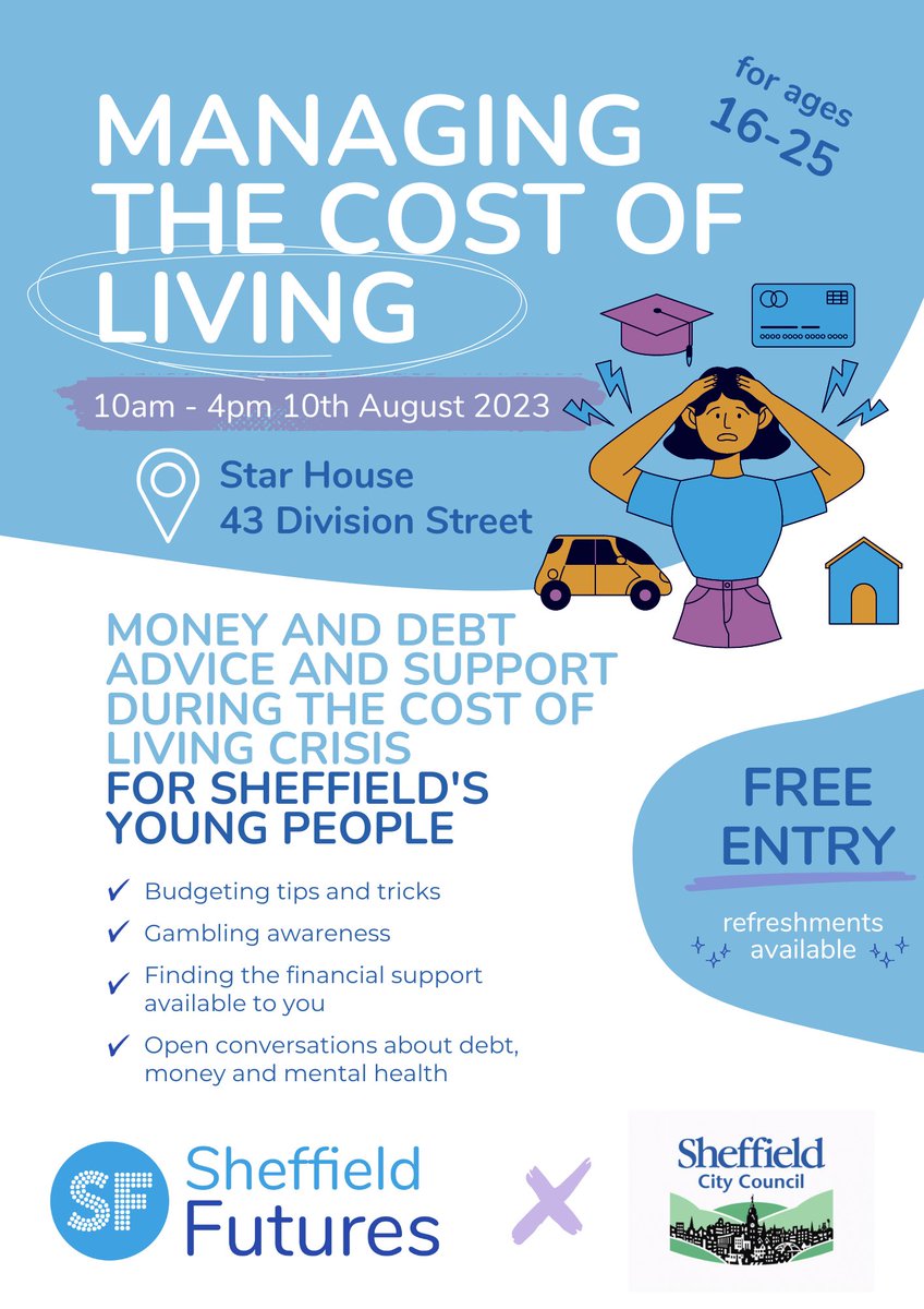 Central Sheffield (@centralsheff) on Twitter photo Join us at the #SheffieldCostOfLiving event this Thursday 10th August⬇️⬇️
🤝Don't miss out on this fantastic opportunity to learn about managing finances and accessing resources to overcome financial challenges. Let's support our community together! <a href="/SheffFutures/">Sheffield Futures</a> @GirlAboutShef Join us at the #SheffieldCostOfLiving event this Thursday 10th August⬇️⬇️
🤝Don't miss out on this fantastic opportunity to learn about managing finances and accessing resources to overcome financial challenges. Let's support our community together! <a href="/SheffFutures/">Sheffield Futures</a> @GirlAboutShef