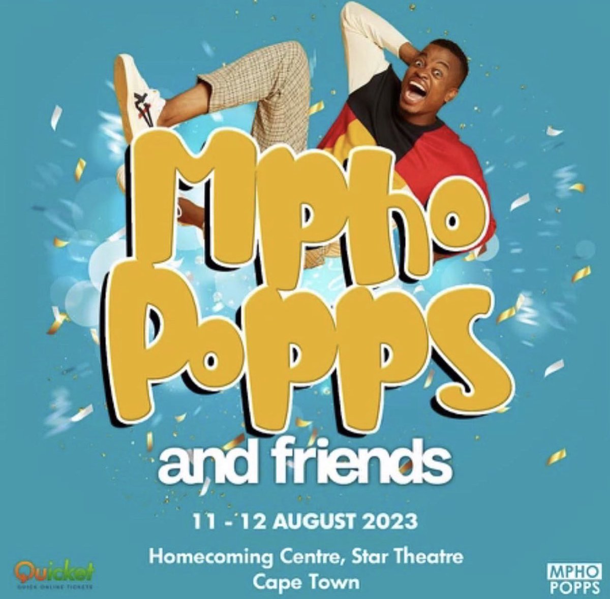 MphoPopps's tweet photo. Cape Town we are 4 days away!!! 😬😬😬

Let’s all meet @homecomingcentre for #MphoPoppsAndFriends this Friday and Saturday 11 &amp; 12 August 😜

Tickets are available @quicket 

#MphoPoppsComedy https://t.co/0hanxIiiRH