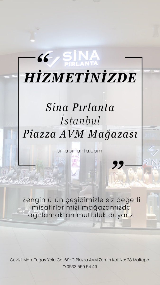 Sina Pırlanta Piazza AVM’de! Siz değerli misafirlerimizi mağazamızda ağırlamaktan mutluluk duyarız…

#sinapırlanta #aşkaatılanimza #piazzaavm