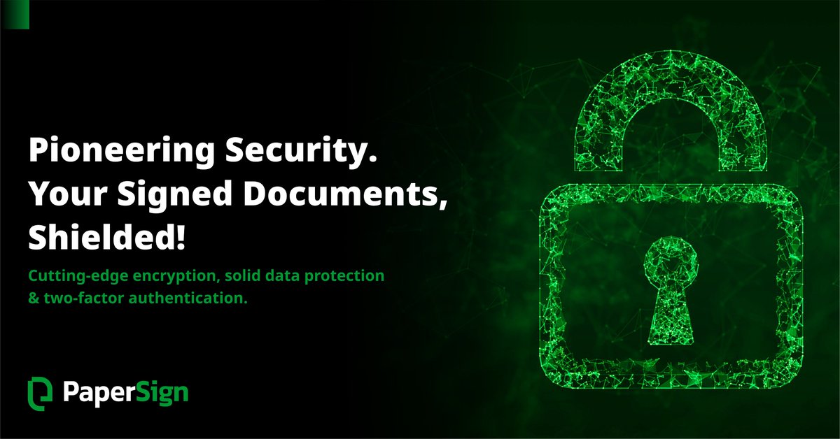 PapersignLtd's tweet photo. Stress Less, Sign Securely! 🔐✨
Our platform's cutting-edge encryption, two-factor authentication, and robust data protection ensure your eSignatures are fortified against any threat. 

– sign confidently with https://t.co/fAHoABf4Yj 💼🖋️
#esignatures #papersign #esignature https://t.co/LDwYcJSsbf