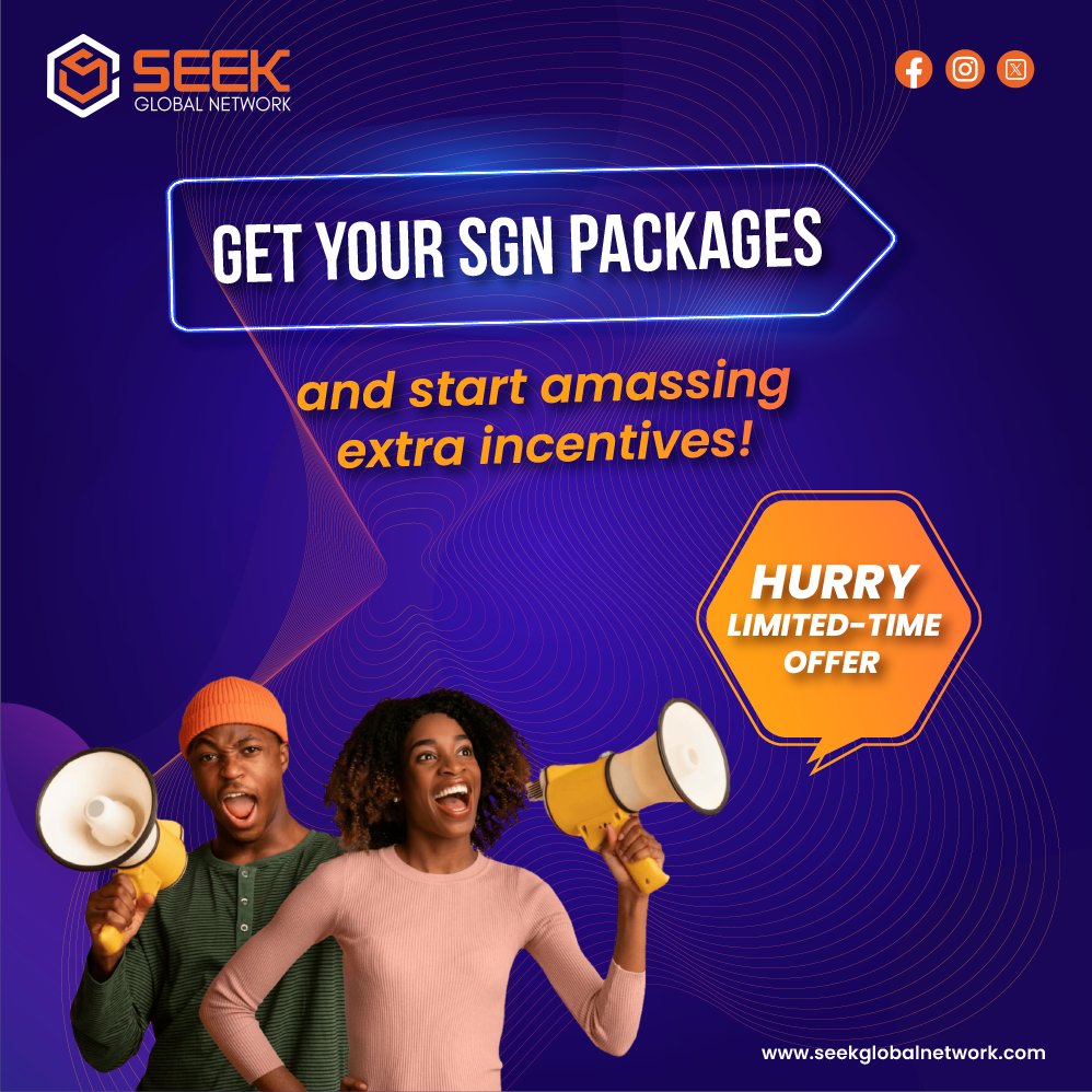 Unlock more rewards with your SGN packages – your gateway to bonus incentives and exceptional value!
Stay tuned for more details: 🌐 seekglobalnetwork.com #SGNPackages #IncentiveRewards #ExtraPerks #SGNDeals #ValueBundles #SGNPackageRewards #PremiumValueSGN #seekglobalnetwork