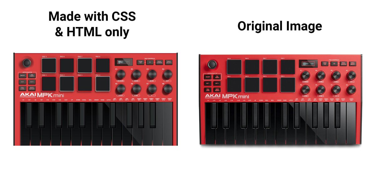 KassandraSanch's tweet image. One of my fav pieces of CSS Art! 

MPK Mini made with CSS (minus the logo)

⭐ View code here: codepen.io/kassandrasanch…