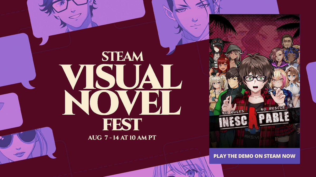 DreamloopGames's tweet image. The Steam Visual Novel Fest has begun! Now is the perfect time to check out the @InescapableGame demo, or show your support by wishlisting Inescapable!

store.steampowered.com/app/2170520/In…

#VisualNovelFest