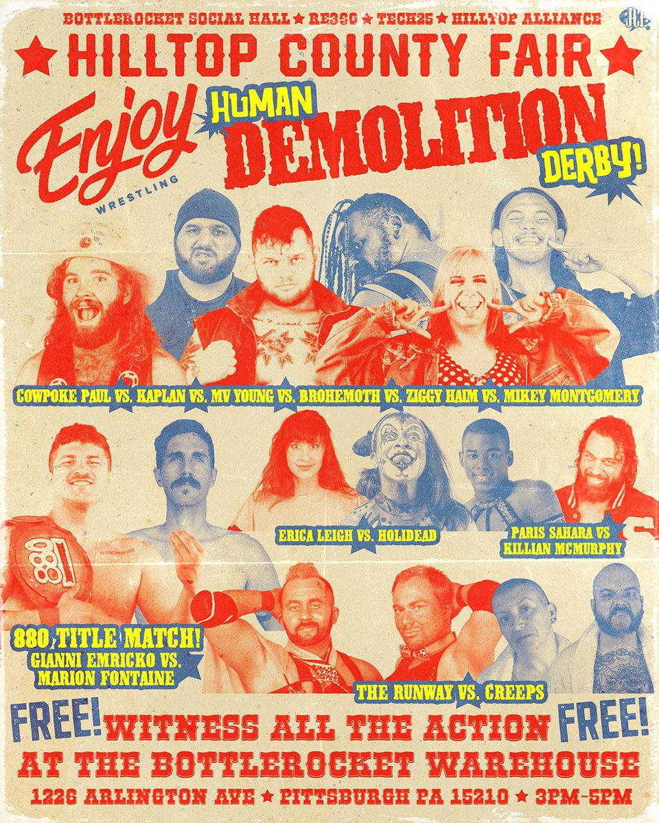 EnjoyWrestle's tweet photo. Here are your matches for Saturday’s Hilltop County Fair! This show is will run from 3pm - 5pm and will be FREE. 

We will also be opening the show with a special 880 Wrestling Showcase Tag Team Match: Amateur Wrestler Reese Hayes  &amp; Nix Wilde vs Brandon St James &amp; KC Warr https://t.co/yQJRExt4Zv