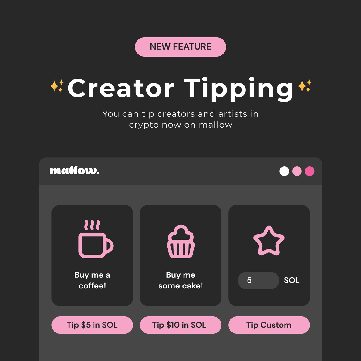 Say hello to Creator Tipping on mallow 💸

You can now tip creators &amp; receive tips in crypto through your Talkboard posts and mallow profiles