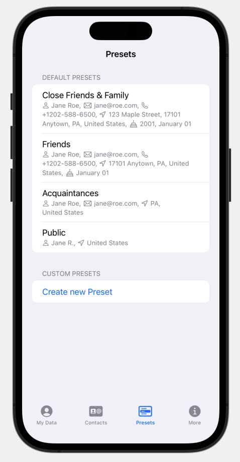 Jeehut's tweet photo. For fast contact sharing, I created 4 different data access presets. Do you think they make sense? Or missing any?
Of course, users can create their own, but I want good defaults. Full list of options:
https://t.co/FQJn8V616G
#WorkInProgress #BuildInPublic #NAPDev https://t.co/lWPHdd1SLv