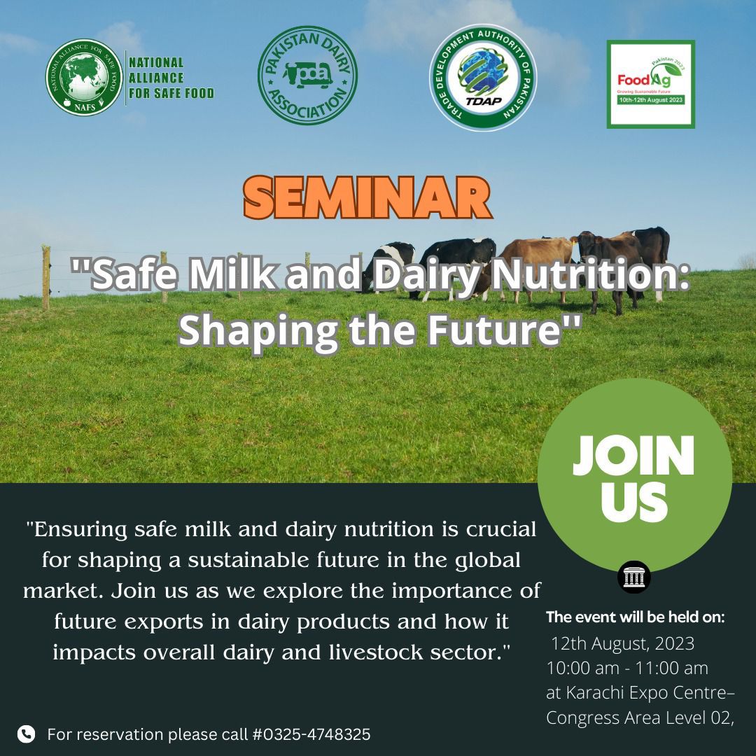 NAFSFood's tweet photo. ''Future trading of milk and dairy products plays a significant role in meeting the increasing global demand for safe and nutritious food.''

JOIN US on 12 August,23. on seminar '' SAFE MILK AND DAIRY NUTRITION: SHAPING THE FUTURE'' at Expo Center Karachi – Congress Area Level 02 https://t.co/Iymuvjjoqp