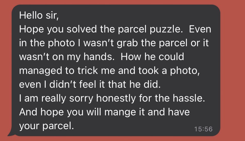 shitbartender's tweet photo. @YodelOnline @googlemaps @YodelOnline here’s the WhatsApp the poor old lady sent to me after she found out she was photographed without taking the parcel… https://t.co/Z9OLa8y8VN