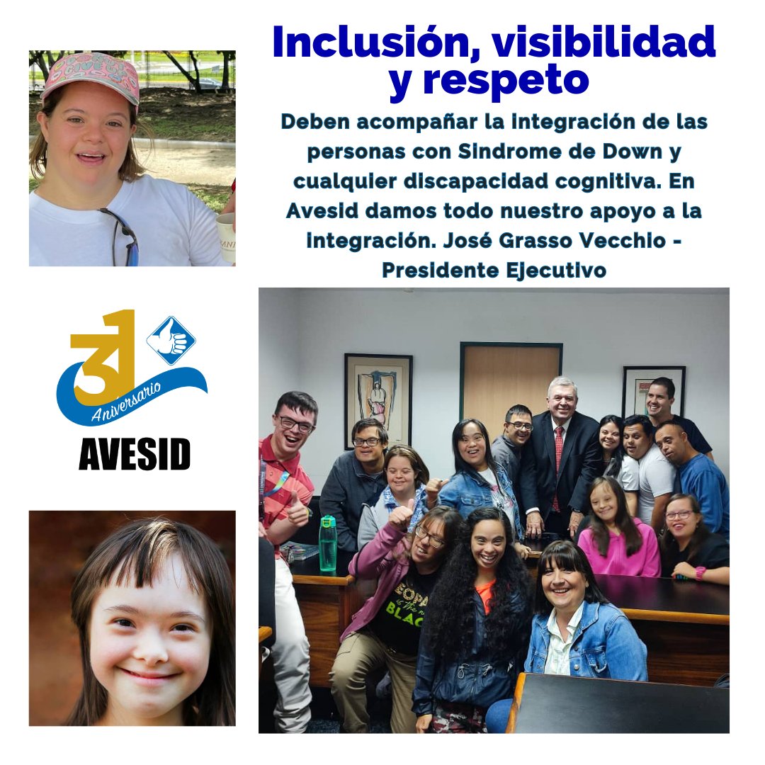 'La Asociación Venezolana para el Sindrome de Down tiene 31 años trabajando por la calidad de vida de los que tienen Sindrome de Down y cualquier discapacidad cognitiva. Trabajamos por la inclusión y el respeto a la diversidad' José Grasso Vecchio, Presidente ejecutivo @avesid