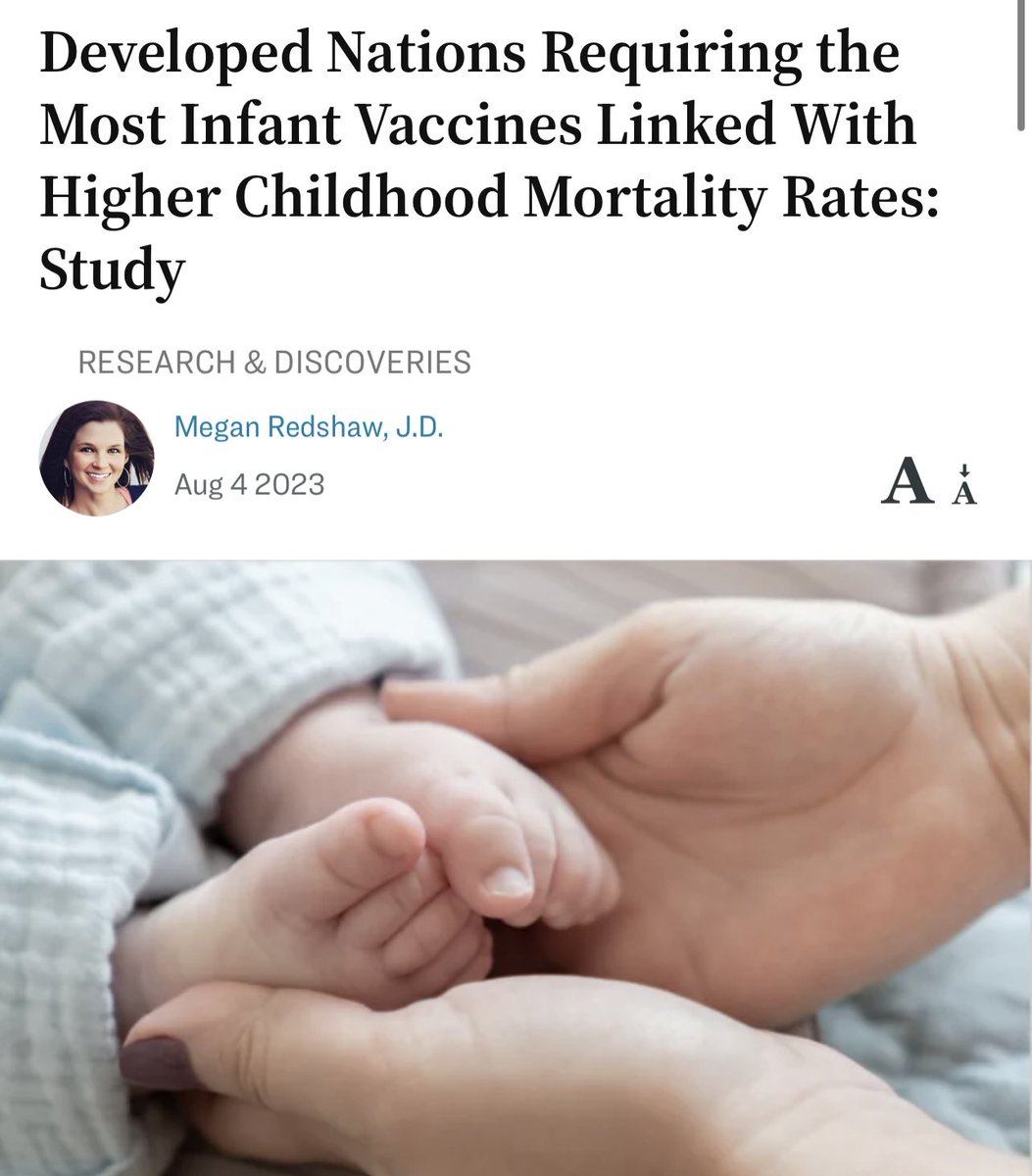 DiedSuddenly_'s tweet photo. If they were willing to inject your baby with a bioweapon during the pandemic, who’s to say they haven’t been poisoning our children all along? 

NEW:  Peer-Reviewed Study Finds ‘More Neonatal Vaccinations May Have Unintended Consequences That Increase Childhood Mortality’

“Highly developed nations requiring the most neonatal vaccine doses tend to have the worst mortality rates in children under age 5, according to a peer-reviewed study published July 20.

The study found that developed nations requiring more neonatal vaccinations may have unintended consequences that increase childhood mortality, challenging the idea that more vaccines administered always results in fewer deaths.

In addition, vaccines have ‘non-specific effects’ that can increase or decrease mortality from infectious diseases not targeted by the vaccine. ‘Some deaths associated with neonatal vaccines may be delayed, possibly through some priming mechanism or cumulative toxicity that increases the risk of a severe or fatal reaction to subsequently administered vaccines,’ Mr. Miller added.”