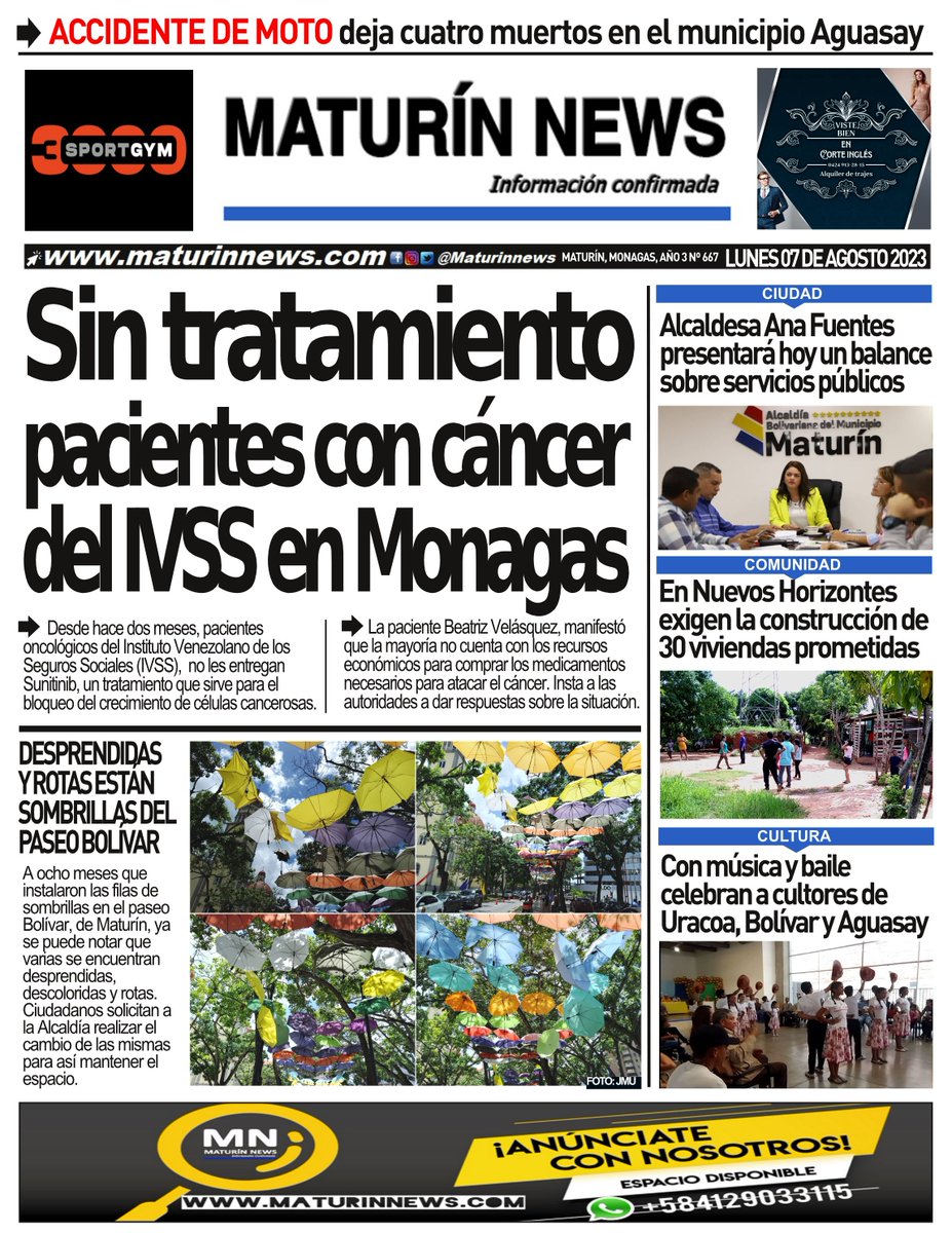 ¡Buenos días! ☀️ Nuestra primera LUNES  07-08-2023. Amplía las informaciones en maturinnews.com

.
.
#Maturin #Monagas #Noticias #MaturinNews #portada #prensa #News #Venezuela #Lunes  #FelizLunes  #BuenLunes   #Venezuela #periodicos #feliziniciodesemana