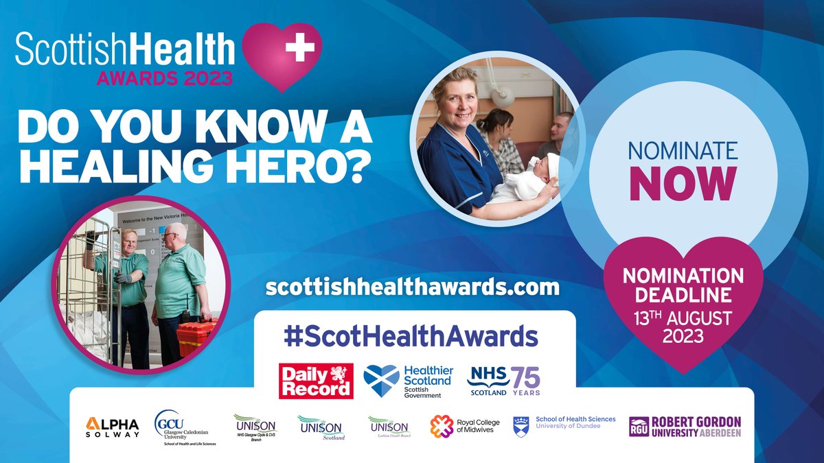 🚨 LESS THAN ONE WEEK LEFT to nominate our staff in the Scottish Health Awards 2023! Nominations close this Sunday. If someone has had a really positive impact on you, please consider nominating them. View the categories and make your nominations here: scottishhealthawards.com/2023/en/page/c…