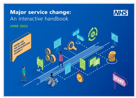 bit.ly/3QnAeqm Major Service Change: An Interactive Handbook - Updated June 2023. Published by The System Partnerships team @NHSEngland Advice & information in service change & reconfiguration. Sign up for updates bit.ly/3KrkM8T