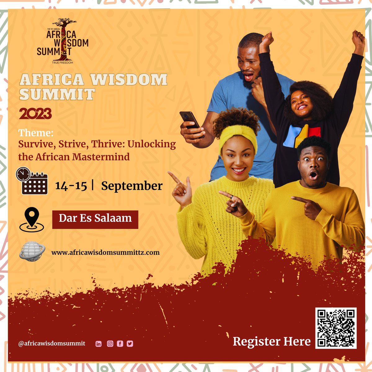 AfricaWisSummit's tweet photo. It’s time to unlock the African Mastermind and build the Africa we want. 

Are you ready to build a value-based leadership system rooted in sound African wisdom?

Let’s have an honest inter-generational conversation!!

Register now!
#AfricaWisdomSummit #AWS2023 https://t.co/9cWXz5pOvb