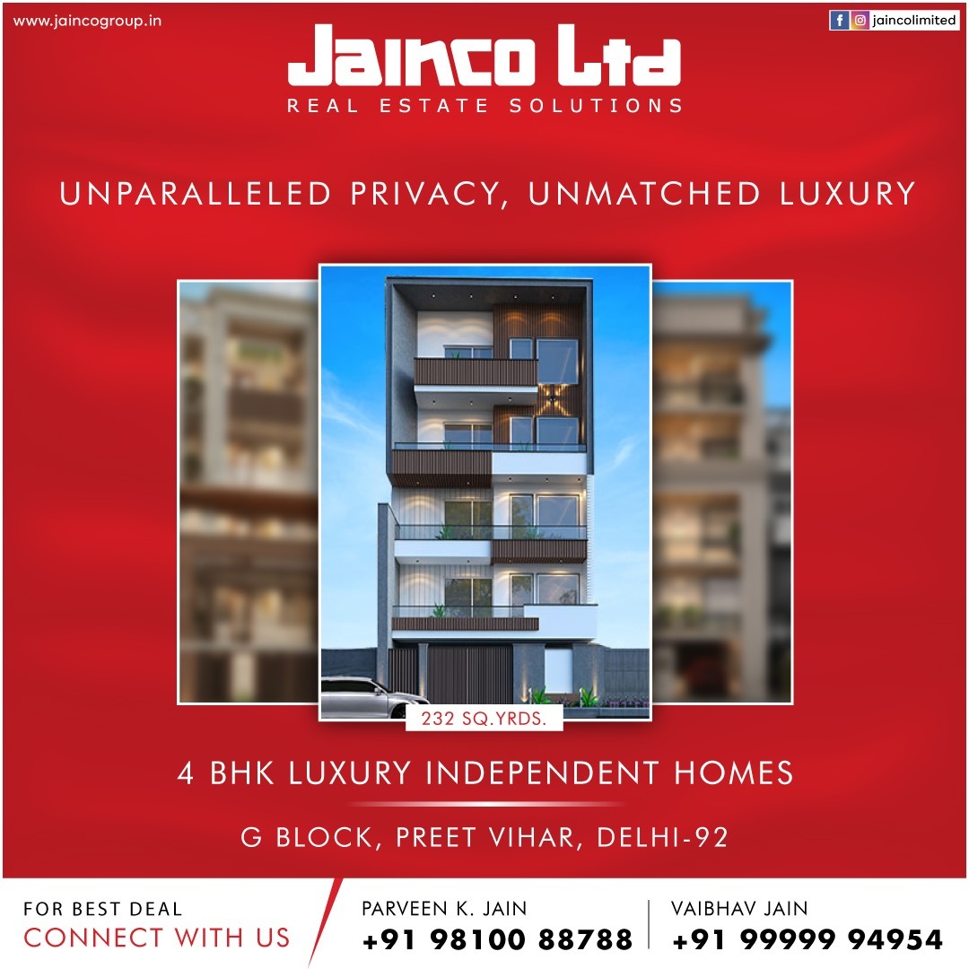 JaincoLimited's tweet photo. A harmonious blend of elegance and comfort awaits you at #JaincoLimited newly constructed #4BHK luxury #independent #residences in Preet Vihar, one of the posh locations of #EastDelhi.
To know more, call us @
📱: +91 9999994954
📧: info@jaincogroup.in
👨🏻‍💻: https://t.co/0XHKg9iOWL https://t.co/1gQGdGGaSP