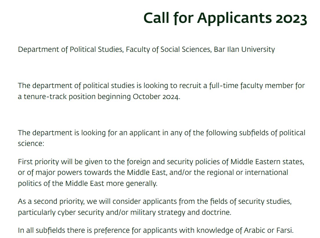 📢📢 We are hiring a full-time faculty member for a tenure-track position beginning October 2024. Especially interested in Middle East politics and security studies. #poliscijobs politics.biu.ac.il/node/1831?fbcl…