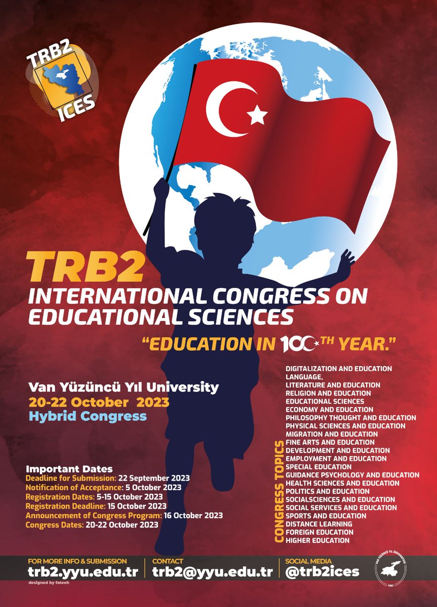 📢 TRB2 International Congress On Educational Sciences

🗓 20-22 October 2023
🌐 trb2.yyu.edu.tr

#VanYYÜ #VanYüzüncüYılÜniversitesi