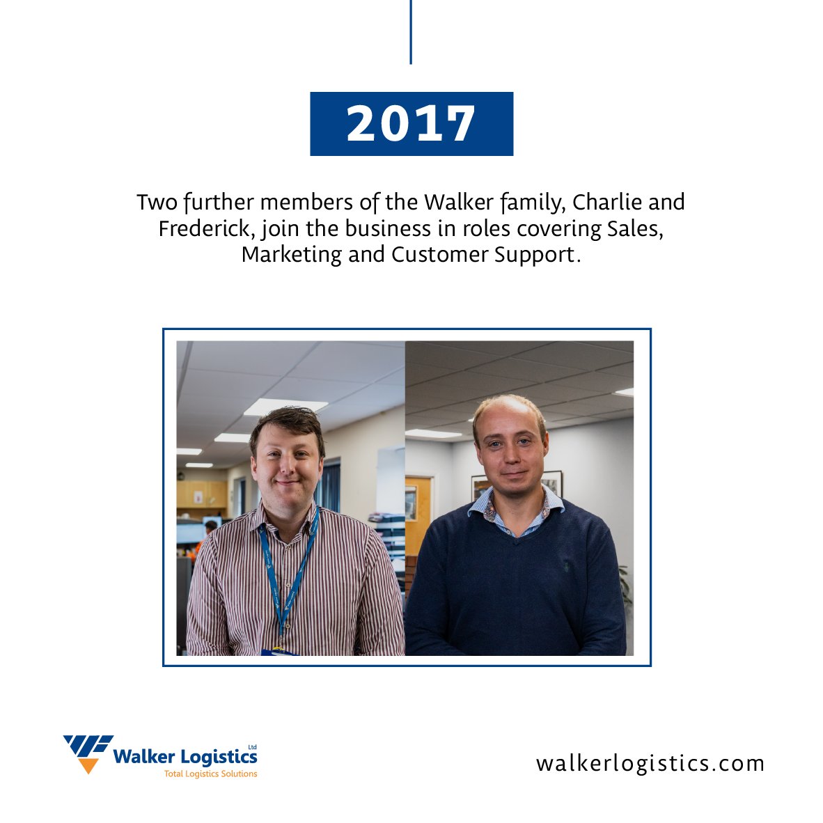 Our Journey

2017 - Two further members of the Walker family, Charlie and Frederick, join the business in roles covering Sales, Marketing and Customer Support.

#WalkerLogistics #Warehouse #GlobalLogistics