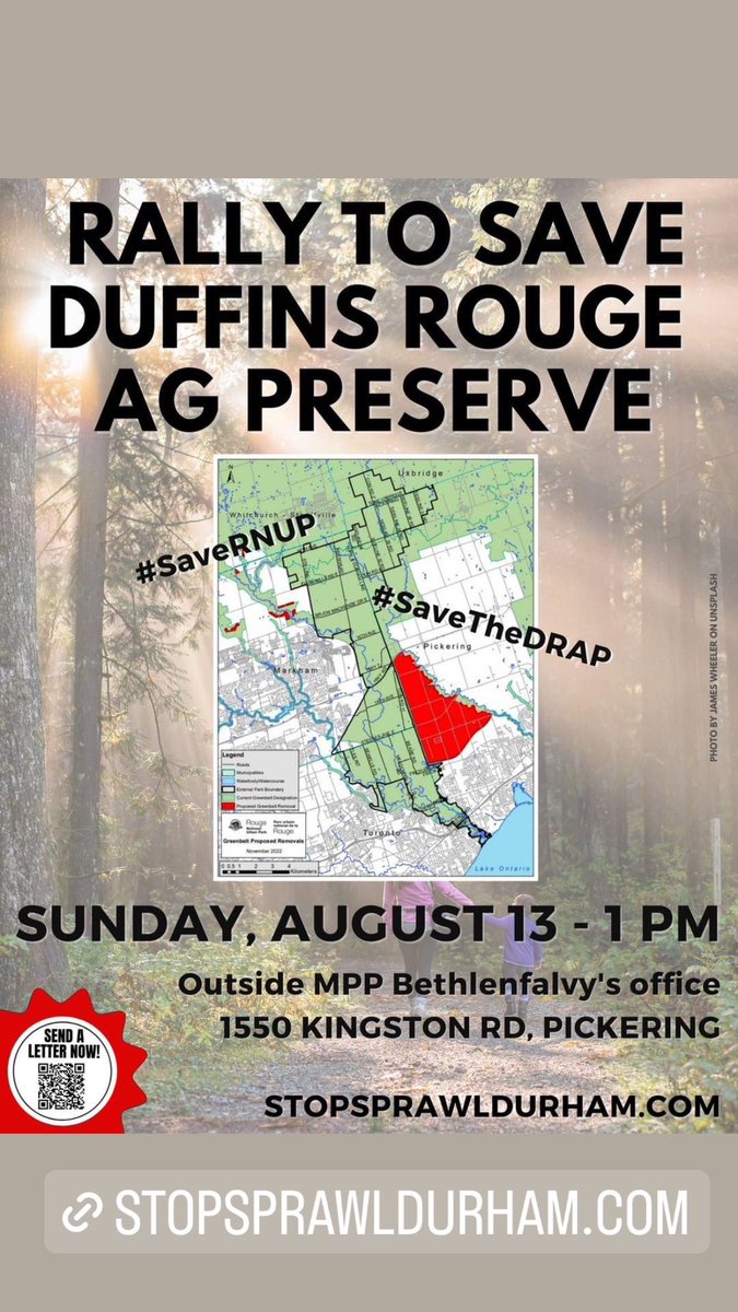 NoSprawlDurham's tweet photo. Sunday, August 13 at 1 pm in Pickering. Pass it on! 🤗 https://t.co/YUr4gW52OT