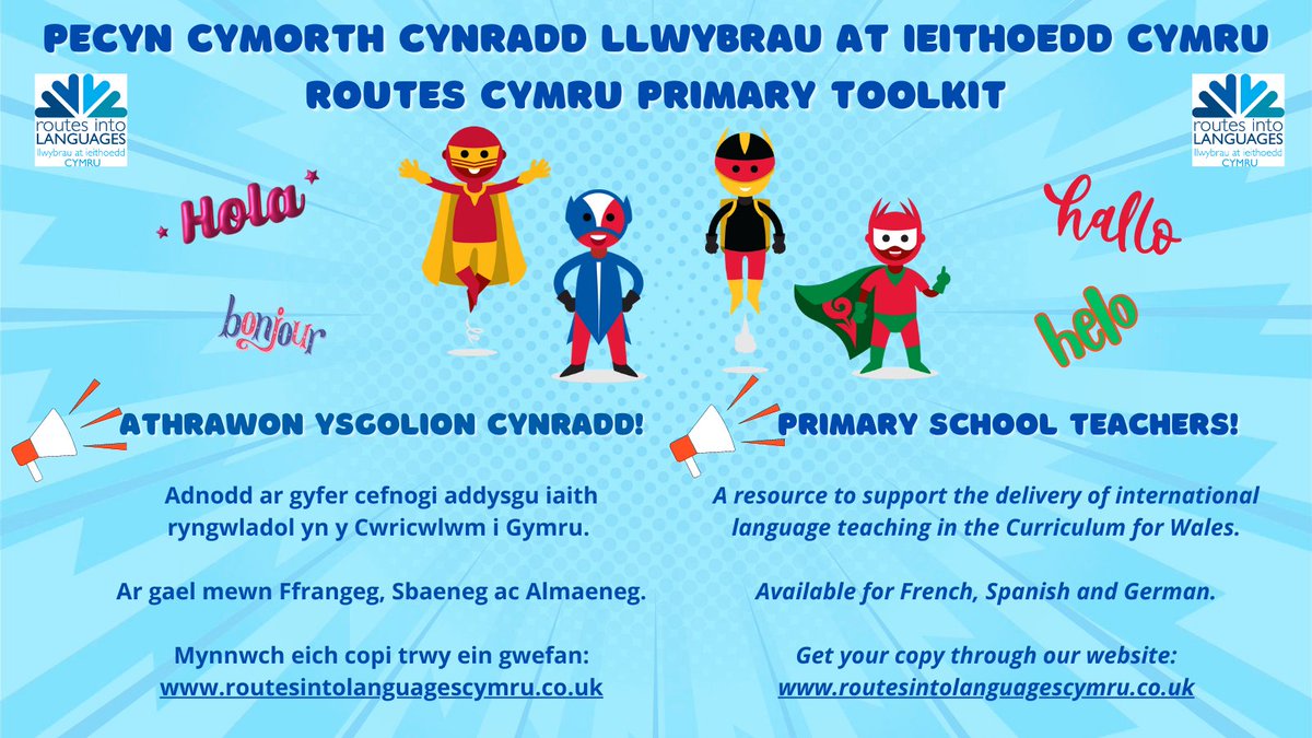 📣Athrawon Cynradd / Primary School Teachers
👇 Mynnwch gopi o'n Pecyn Cymorth Cynradd 
       Get your copy of our Primary Toolkit
💻routesintolanguagescymru.co.uk/primary-2/
#CwricwlwmiGymru #CurriculumForWales