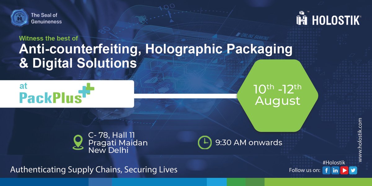 holostik's tweet image. Few days to go! 𝐖𝐞’𝐫𝐞 𝐜𝐨𝐦𝐢𝐧𝐠 𝐭𝐨 𝐏𝐚𝐜𝐤𝐏𝐥𝐮𝐬 2023 𝐢𝐧 𝐍𝐞𝐰 𝐃𝐞𝐥𝐡𝐢.

Visit us to witness the best anti-counterfeiting and digital solutions for your products. 

#PackPlus #packplus2023 #packagingexhibition #packaging #converters
