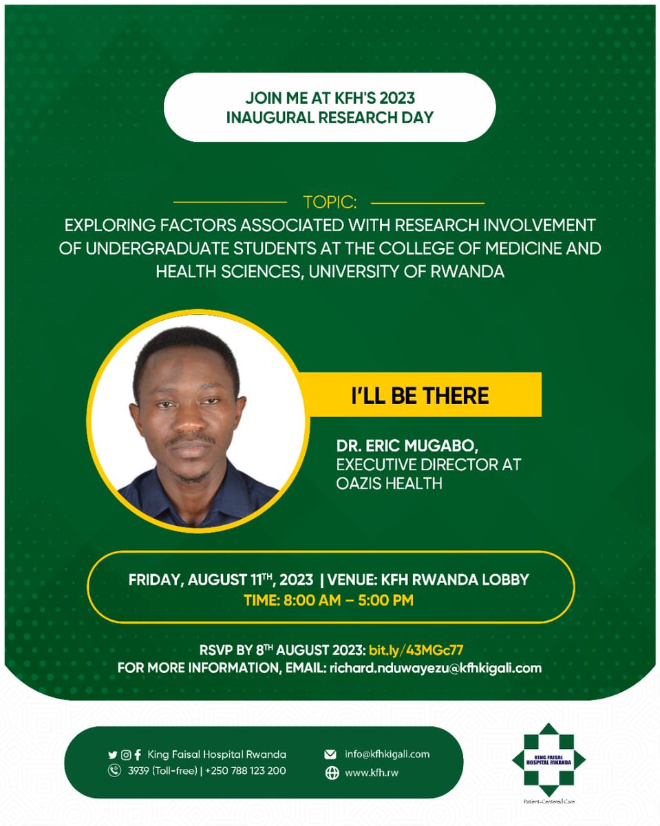 Excited to be part of KFHR's Inaugural Research Day! 

🔬 Join @EricMugabo03  for a day of awe-inspiring discoveries and innovation. Let's celebrate the power of knowledge together! 

🎉 #KFHRResearchDay #Science #innovation