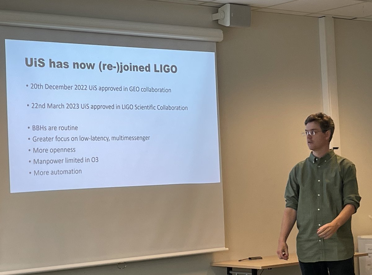 rothkopfAK's tweet photo. Important news at #NPACT 2023 in Alex B. Nielsen's talk: @uisimf @unistavanger has officially joined the @LIGO gravitational wave collaboration. Our institute is the only #LIGO member in🇳🇴, fortifying our leading position in this internationally competitive field.@forskningsradet https://t.co/AnWzpyJ2lv